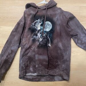 Brown Wolf Print Men's Hoodie